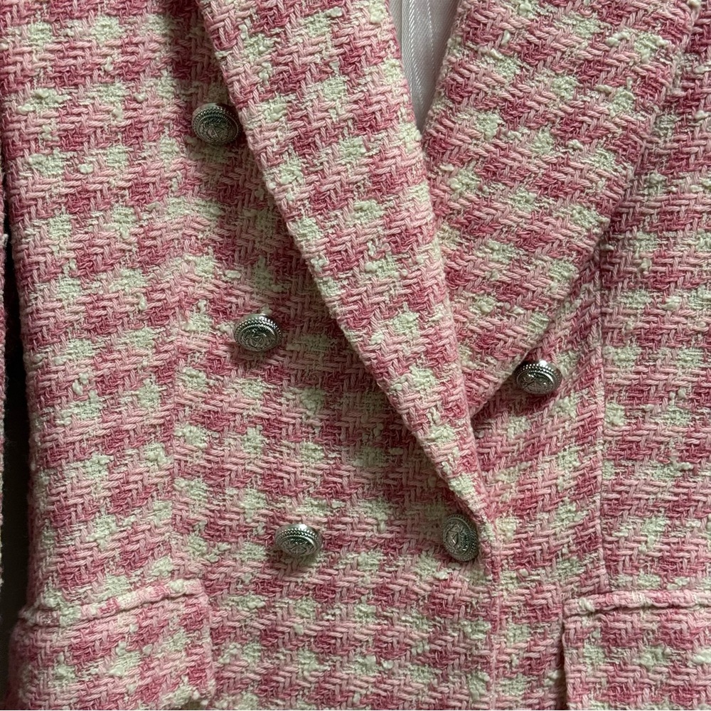 ZARA Pink Tweed Blazer Double Breasted Bouclé Jacket tailored Preppy Workwear - Picture 5 of 14